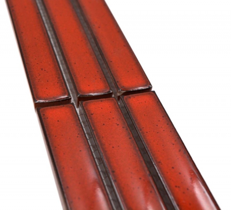 Bordure Borde Mosaïque rouge brillant aspect baguettes Carreau de cuisine Miroir de salle de bain Paroi de douche MOS24BOR-CS56_f