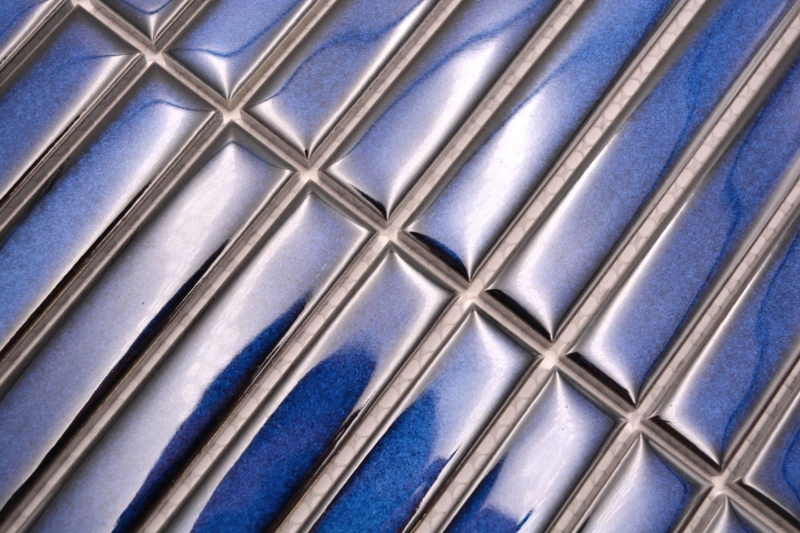 Motif main mosaïque céramique bâtonnets Modern Art bleu cobalt brillant MOS24-S40_m
