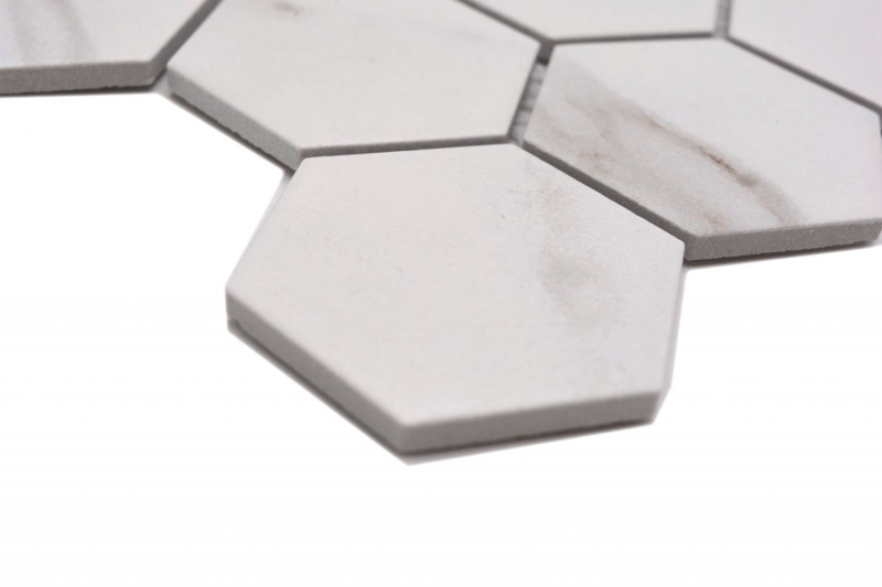 Motif manuel Mosaïque céramique Hexagone Calacatta hexagone blanc gris brun mat MOS11G-0112_m