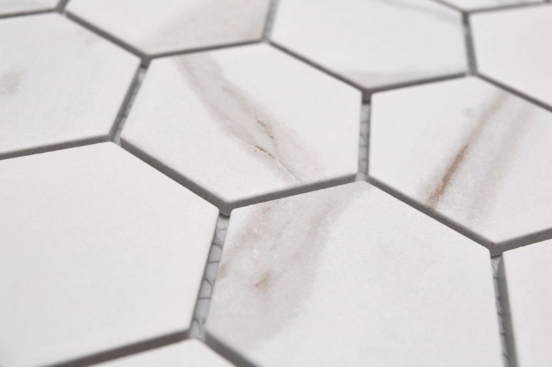 Motif manuel Mosaïque céramique Hexagone Calacatta hexagone blanc gris brun mat MOS11G-0112_m