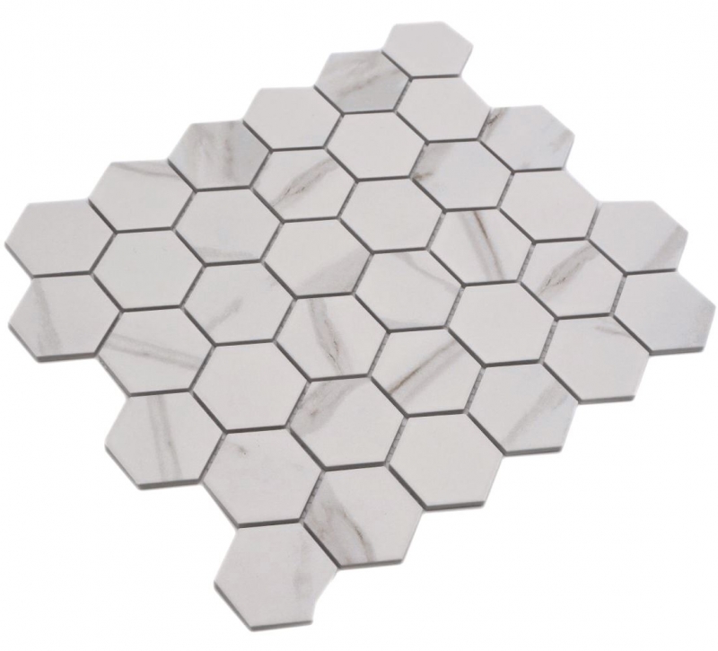 Motif manuel Mosaïque céramique Hexagone Calacatta hexagone blanc gris brun mat MOS11G-0112_m