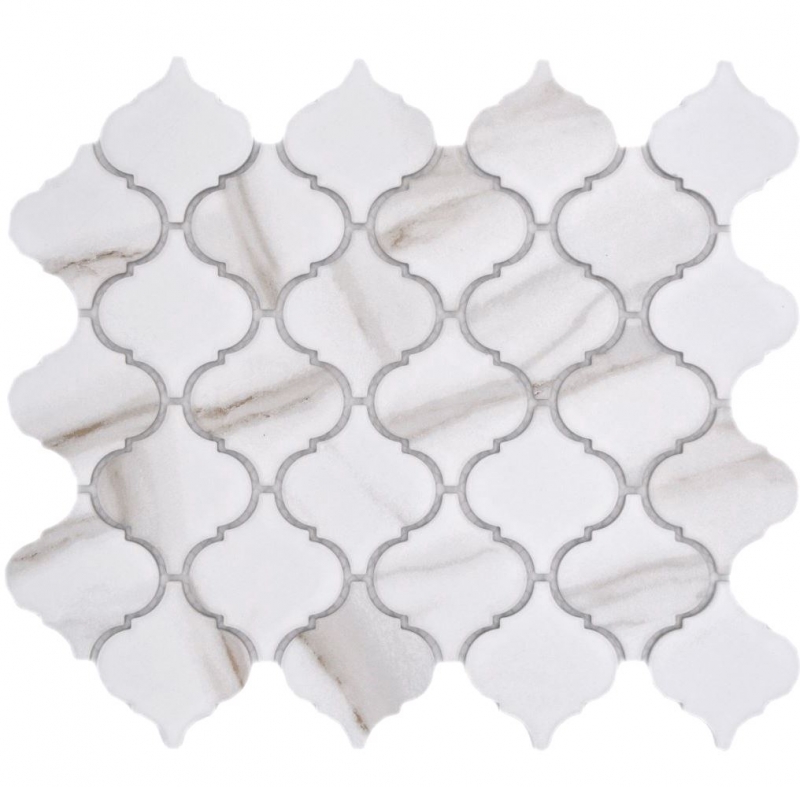 Motif main Mosaïque céramique Florentine Calacatta Vintage blanc gris-brun mat MOS13-0204_m