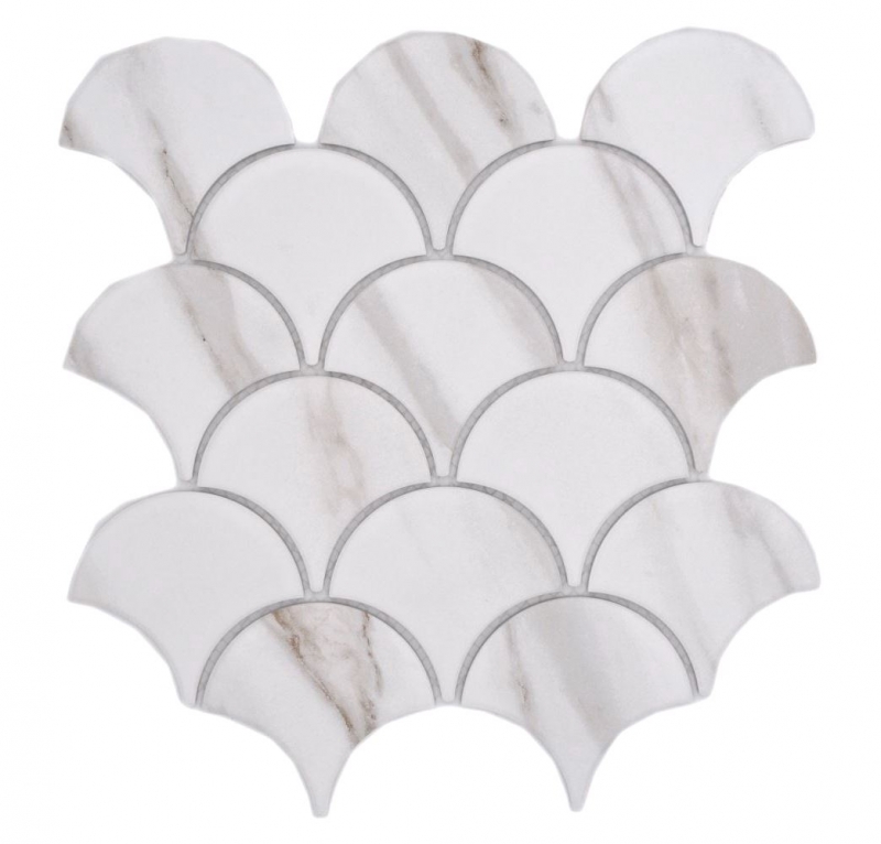 Échantillon manuel de mosaïque en céramique Écailles de poisson Calacatta blanc gris-brun mat MOS13-FS112_m