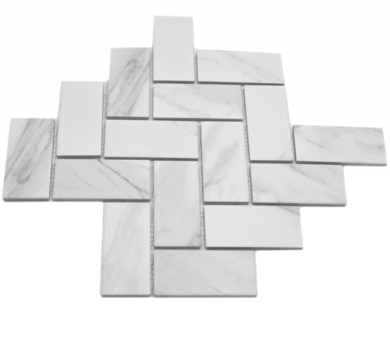 Échantillon manuel Carreau de mosaïque céramique à chevrons aspect Carrare blanc gris mat MOS24-1102_m