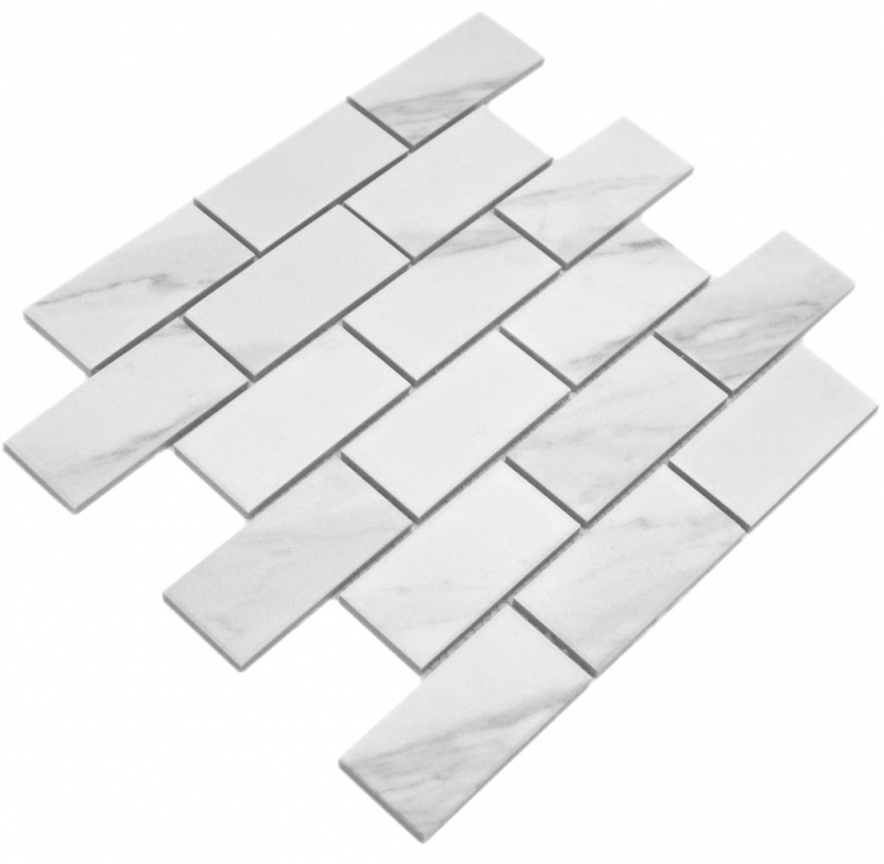 Échantillon manuel de carreaux de mosaïque en céramique assemblage Cararra blanc gris mat MOS26M-1102_m