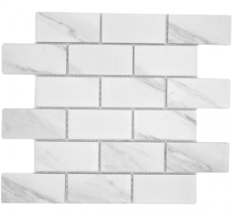 Échantillon manuel de carreaux de mosaïque en céramique assemblage Cararra blanc gris mat MOS26M-1102_m