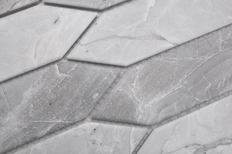 Échantillon manuel de mosaïque céramique Hexagone hexagonal aspect pierre allongé gris clair mat MOS13-L0206_m