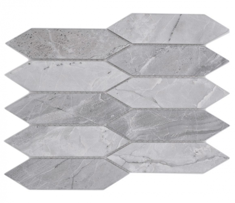 Échantillon manuel de mosaïque céramique Hexagone hexagonal aspect pierre allongé gris clair mat MOS13-L0206_m