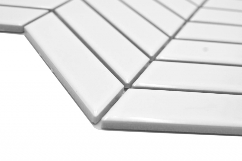 Échantillon manuel de carreaux de mosaïque céramique à chevrons uni blanc brillant MOS24-EV31_m