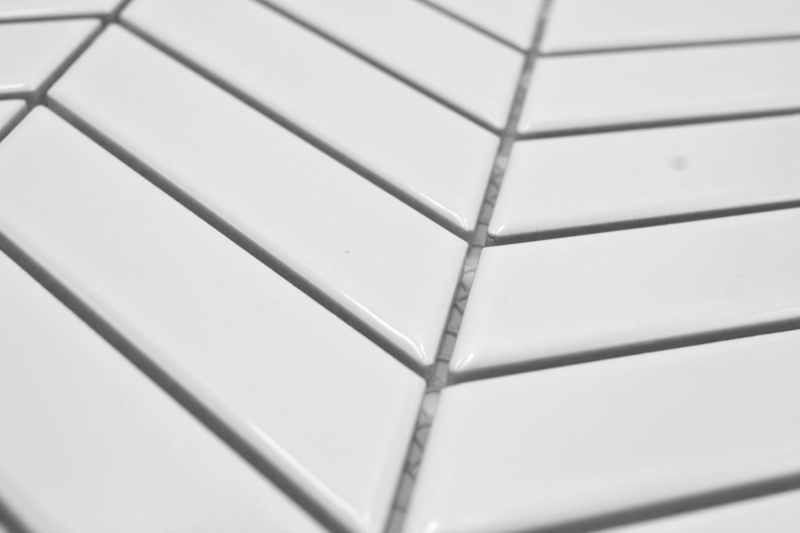 Échantillon manuel de carreaux de mosaïque céramique à chevrons uni blanc brillant MOS24-EV31_m