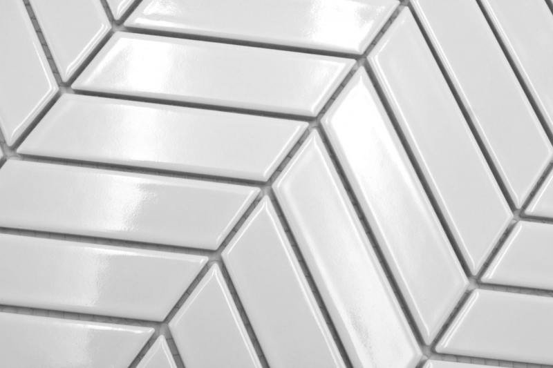 Échantillon manuel de carreaux de mosaïque céramique à chevrons uni blanc brillant MOS24-EV31_m