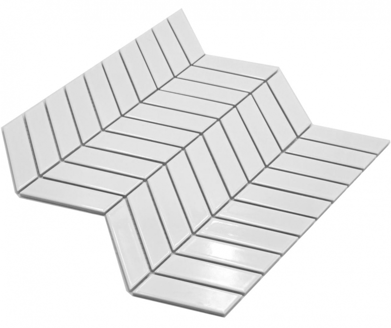Échantillon manuel de carreaux de mosaïque céramique à chevrons uni blanc brillant MOS24-EV31_m