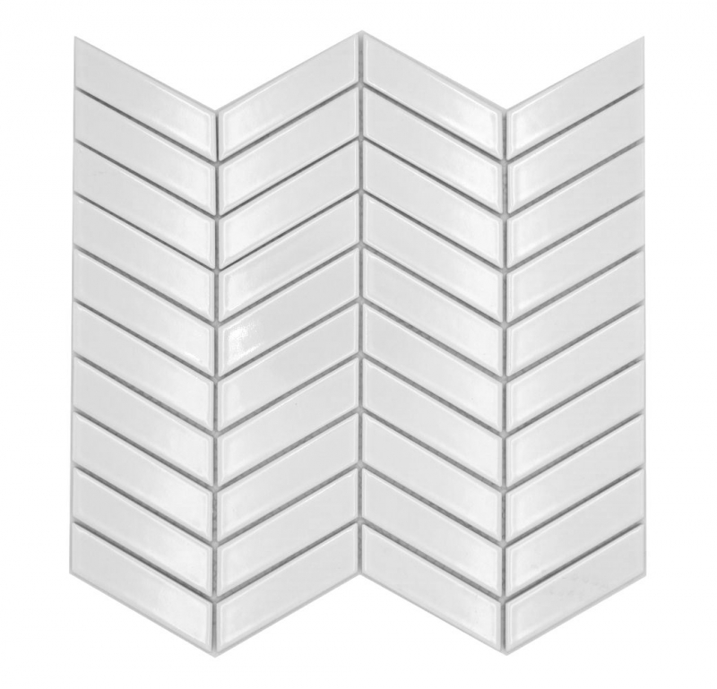 Échantillon manuel de carreaux de mosaïque céramique à chevrons uni blanc brillant MOS24-EV31_m