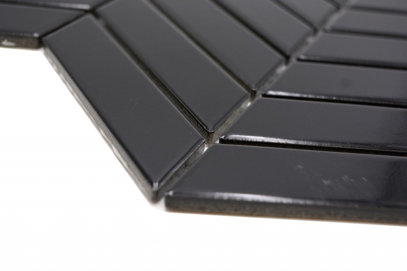 Échantillon manuel de carreaux de mosaïque céramique à chevrons uni noir brillant MOS24-EV39_m