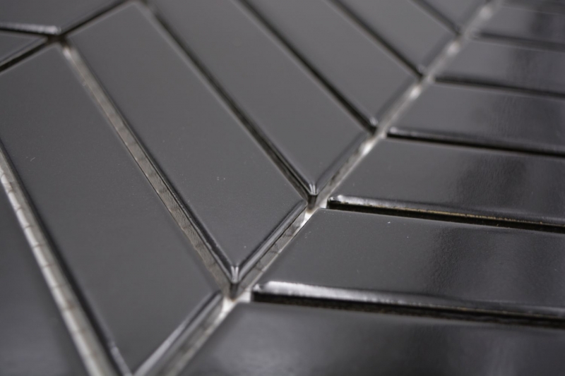 Échantillon manuel de carreaux de mosaïque céramique à chevrons uni noir brillant MOS24-EV39_m