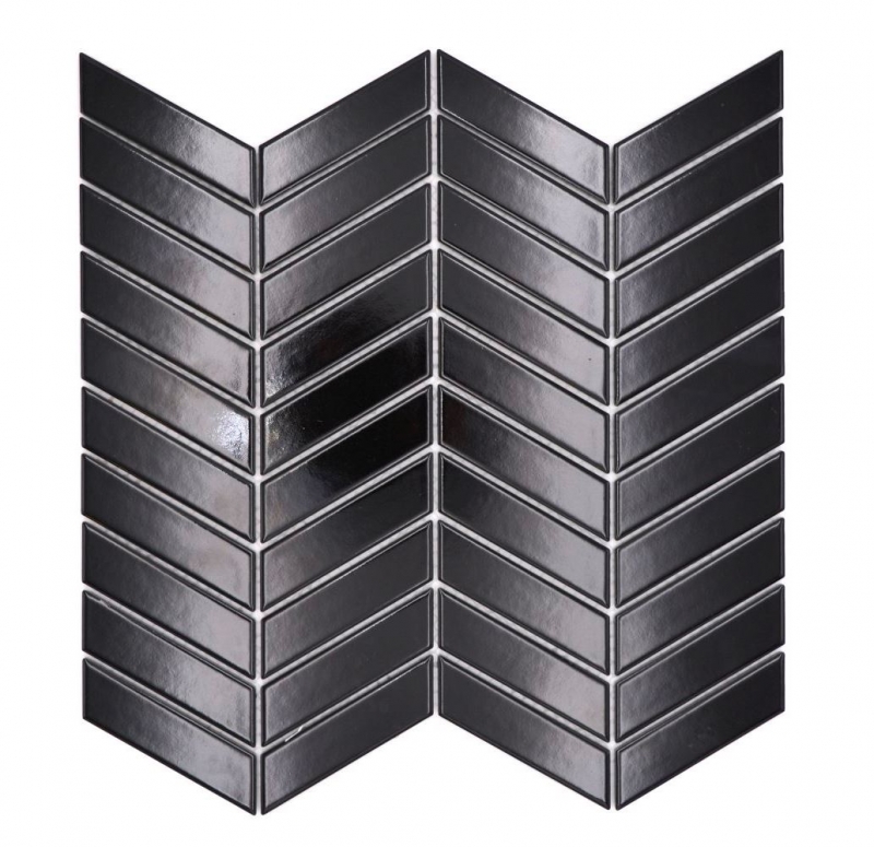 Échantillon manuel de carreaux de mosaïque céramique à chevrons uni noir brillant MOS24-EV39_m