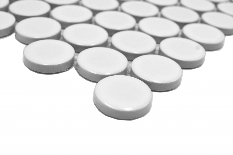 Motif à main de carreaux de mosaïque céramique Bouton Loop Penny rond uni blanc brillant MOS10-0102GR_m