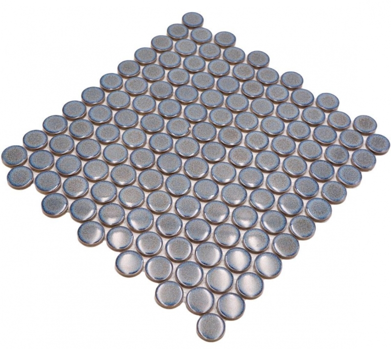 Échantillon manuel de carreaux de mosaïque céramique Bouton Loop Penny rond uni gris-bleu anthracite brillant MOS10-0204GR_m