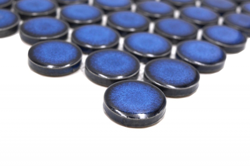 Motif manuel Bouton de mosaïque céramique Loop Penny rond uni bleu cobalt brillant MOS10-0405GR_m