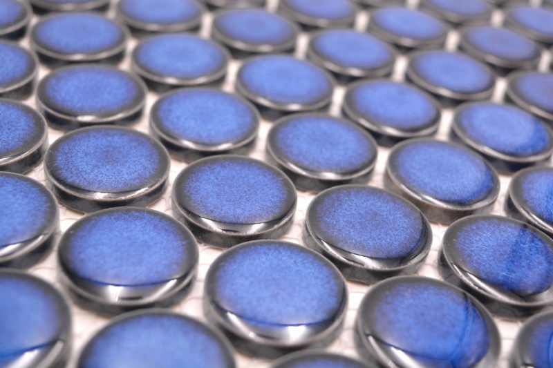 Motif manuel Bouton de mosaïque céramique Loop Penny rond uni bleu cobalt brillant MOS10-0405GR_m