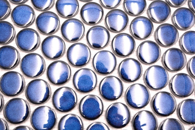 Motif manuel Bouton de mosaïque céramique Loop Penny rond uni bleu cobalt brillant MOS10-0405GR_m