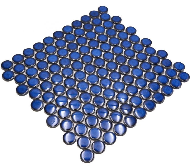 Motif manuel Bouton de mosaïque céramique Loop Penny rond uni bleu cobalt brillant MOS10-0405GR_m