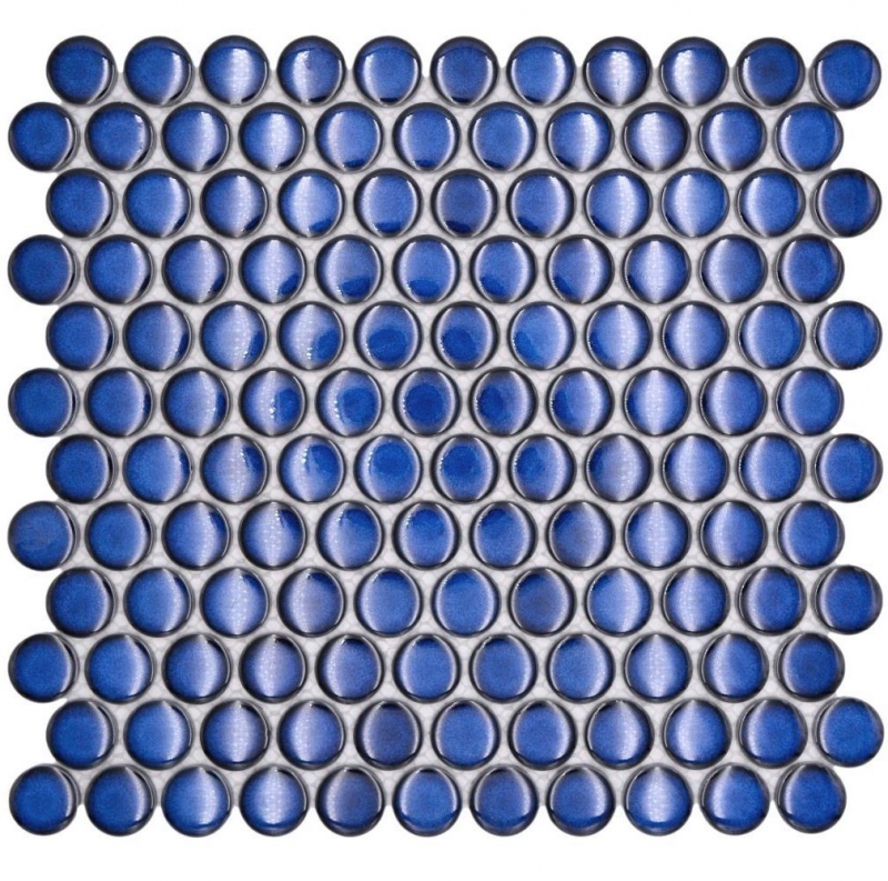 Motif manuel Bouton de mosaïque céramique Loop Penny rond uni bleu cobalt brillant MOS10-0405GR_m