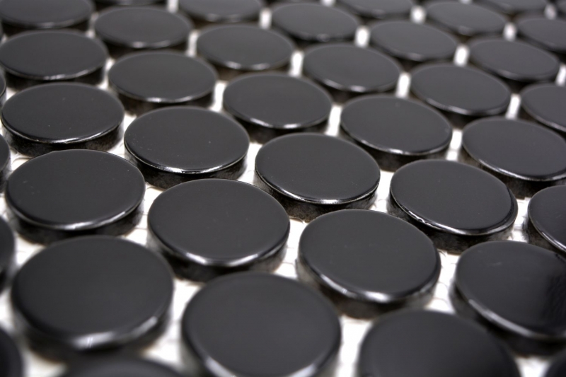Échantillon manuel de carreaux de mosaïque céramique Bouton Loop Penny rond uni noir brillant MOS10-0300GR_m