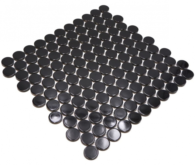Échantillon manuel de carreaux de mosaïque céramique Bouton Loop Penny rond uni noir brillant MOS10-0300GR_m