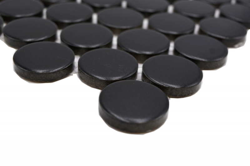 Échantillon manuel de carreaux de mosaïque céramique Bouton Loop Penny rond uni noir mat MOS10-0311GR_m
