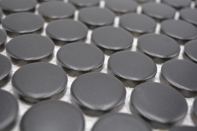 Échantillon manuel de carreaux de mosaïque céramique Bouton Loop Penny rond uni noir mat MOS10-0311GR_m