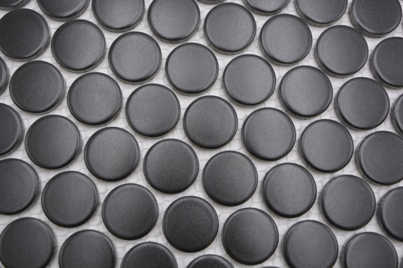 Échantillon manuel de carreaux de mosaïque céramique Bouton Loop Penny rond uni noir mat MOS10-0311GR_m