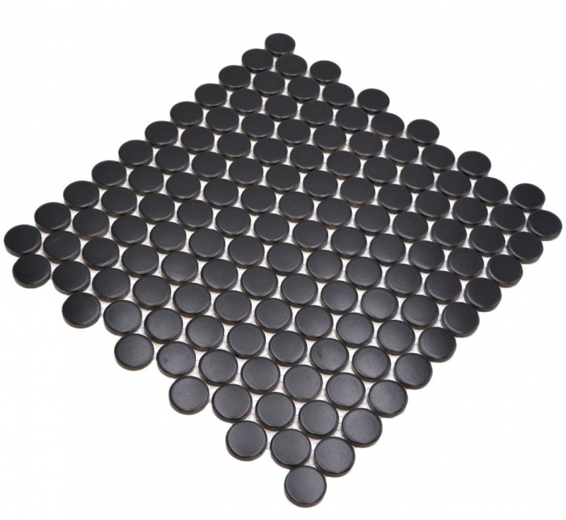 Échantillon manuel de carreaux de mosaïque céramique Bouton Loop Penny rond uni noir mat MOS10-0311GR_m