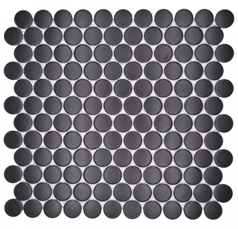 Échantillon manuel de carreaux de mosaïque céramique Bouton Loop Penny rond uni noir mat MOS10-0311GR_m