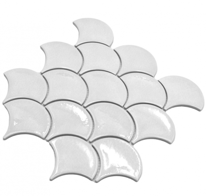 Échantillon manuel de carreaux de mosaïque en céramique Écailles de poisson uni blanc ice crackled Style MOS13-FS1_m