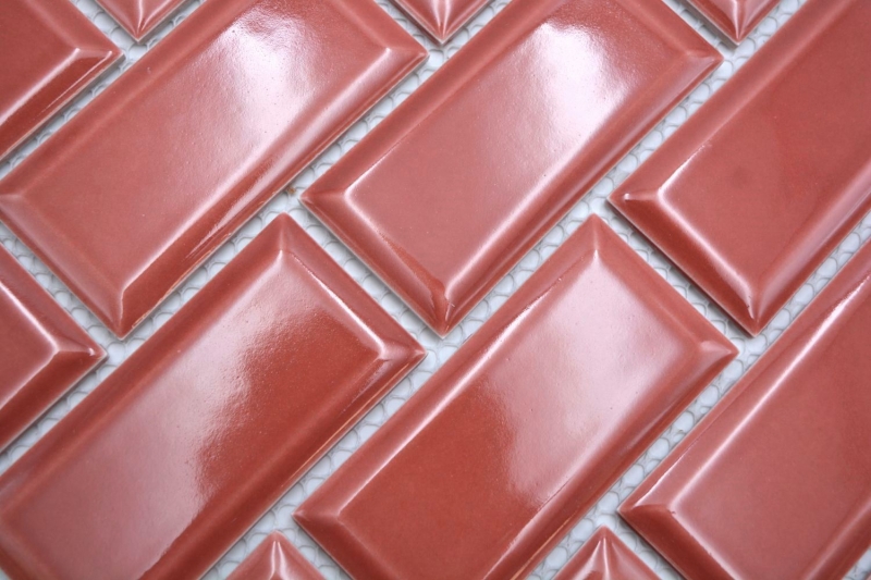 Échantillon manuel de carreaux de mosaïque céramique Metro aspect composite rouge uni MOS24-09R_m