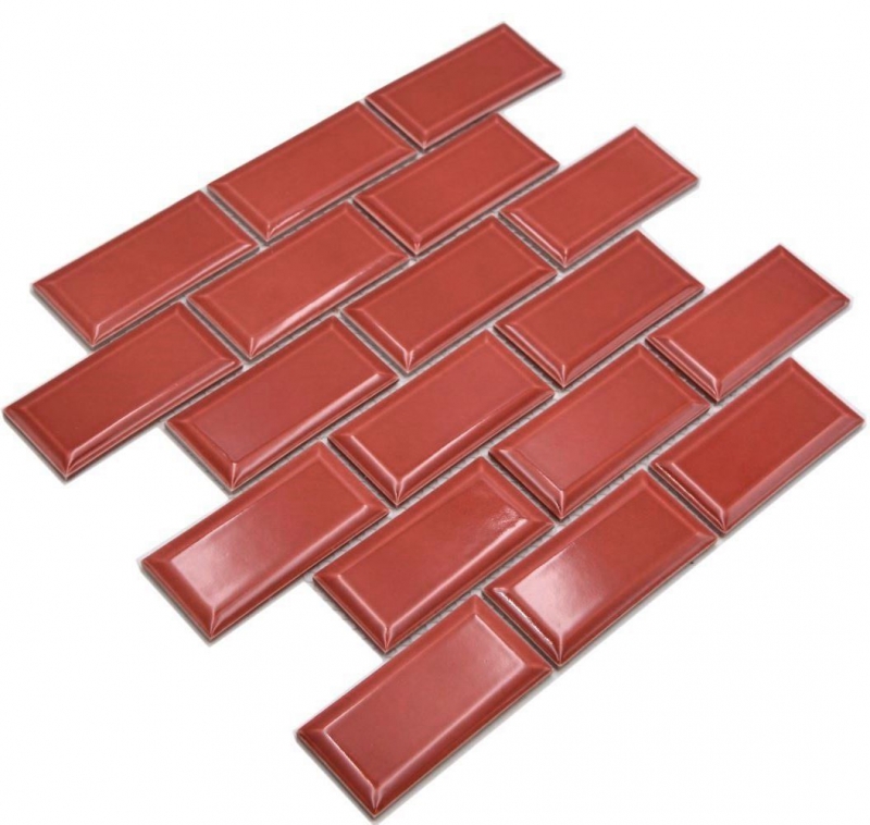 Échantillon manuel de carreaux de mosaïque céramique Metro aspect composite rouge uni MOS24-09R_m