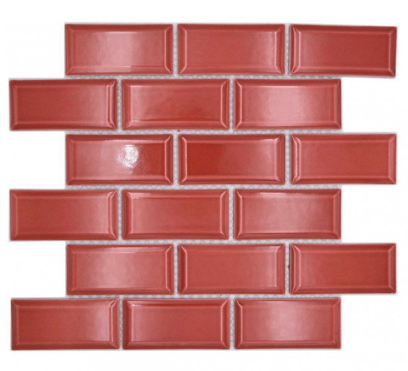 Échantillon manuel de carreaux de mosaïque céramique Metro aspect composite rouge uni MOS24-09R_m