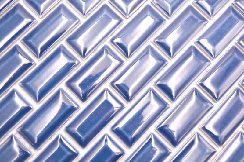 Échantillon manuel de carreaux de mosaïque céramique assemblage mural uni bleu cobalt MOS26-0414_m
