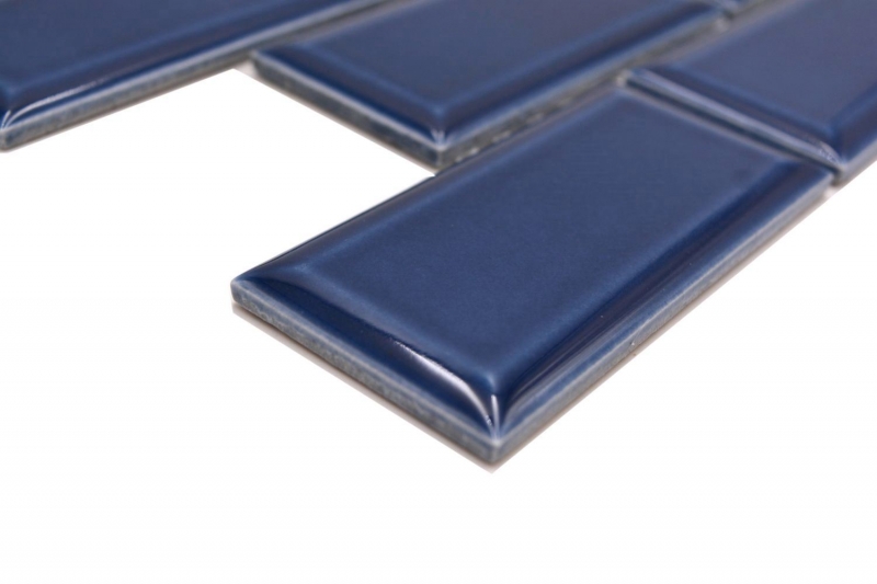 Échantillon manuel de carreaux de mosaïque céramique Metro aspect composite bleu cobalt uni MOS24-04K_m
