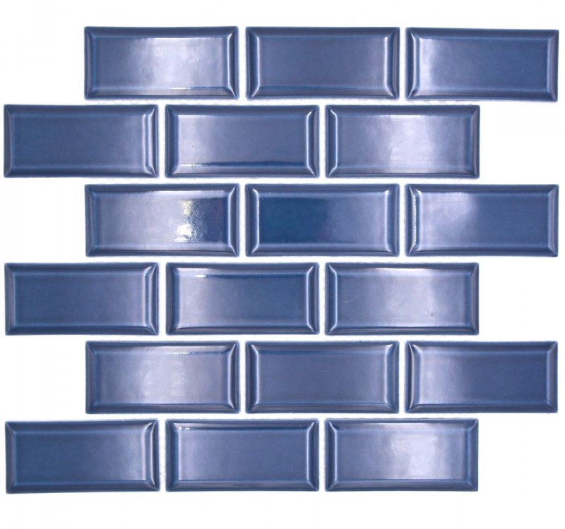 Échantillon manuel de carreaux de mosaïque céramique Metro aspect composite bleu cobalt uni MOS24-04K_m