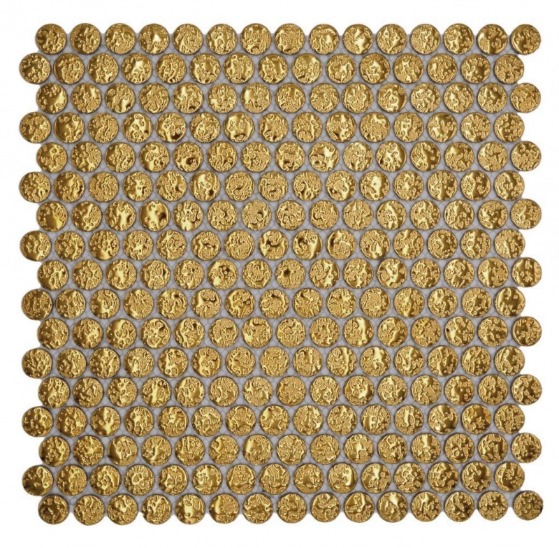 Motif à main de carreaux de mosaïque céramique Bouton Loop Penny rond uni or martelé MOS10-0707_m