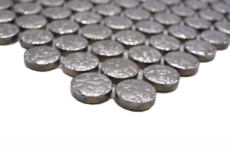 Motif manuel Bouton de mosaïque céramique Loop Penny rond uni argent martelé MOS10-0207_m
