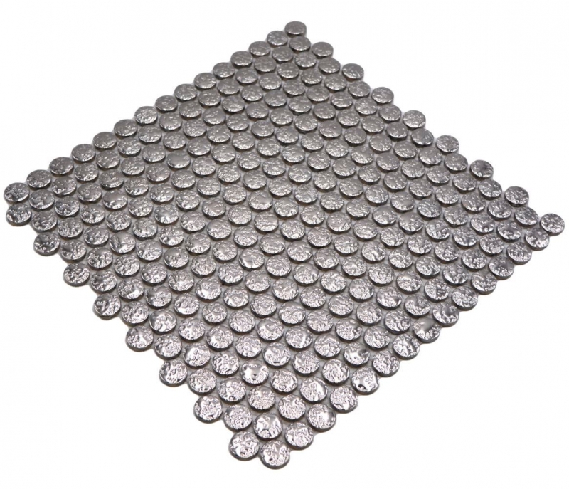 Motif manuel Bouton de mosaïque céramique Loop Penny rond uni argent martelé MOS10-0207_m