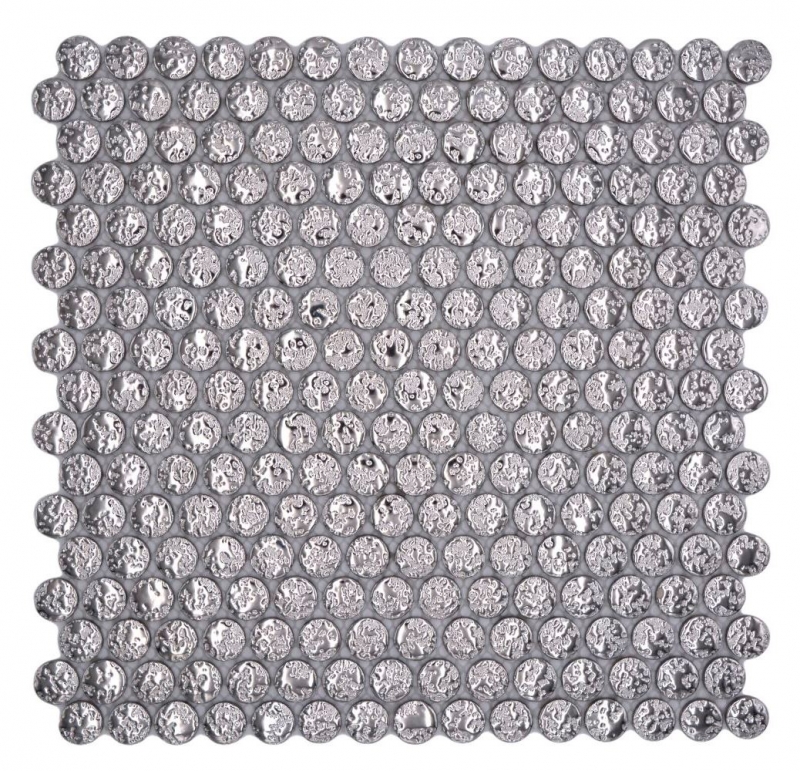 Motif manuel Bouton de mosaïque céramique Loop Penny rond uni argent martelé MOS10-0207_m