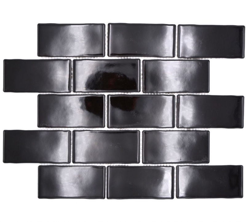 Échantillon manuel de carreaux de mosaïque céramique Metro Sybway composite uni noir brillant MOS26-112_m