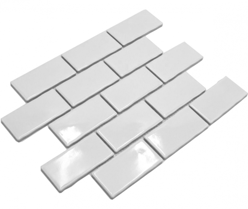 Échantillon manuel de carreaux de mosaïque céramique Metro Sybway composite blanc brillant MOS26-238_m