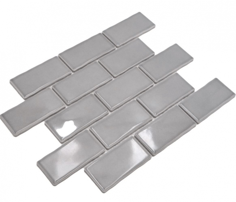 Échantillon manuel de carreaux de mosaïque céramique Metro Sybway composite uni gris pierre clair brillant MOS26-345_m
