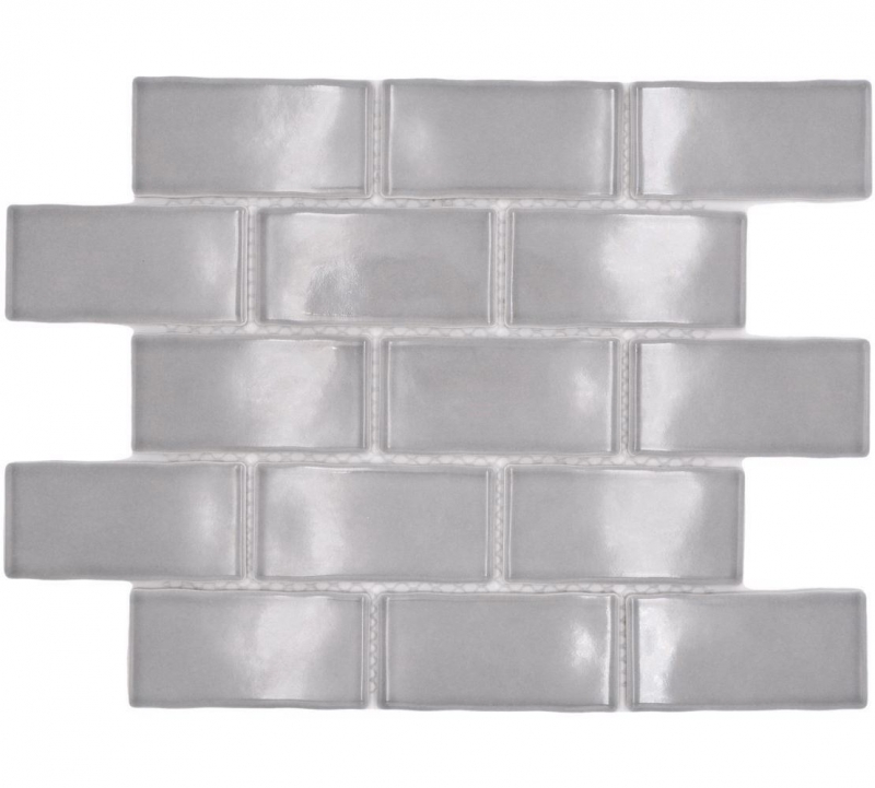 Échantillon manuel de carreaux de mosaïque céramique Metro Sybway composite uni gris pierre clair brillant MOS26-345_m