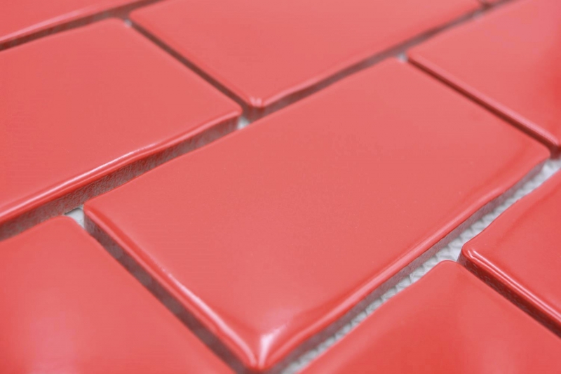 Échantillon manuel de carreaux de mosaïque céramique Metro Sybway composite uni rouge feu brillant MOS26-567_m